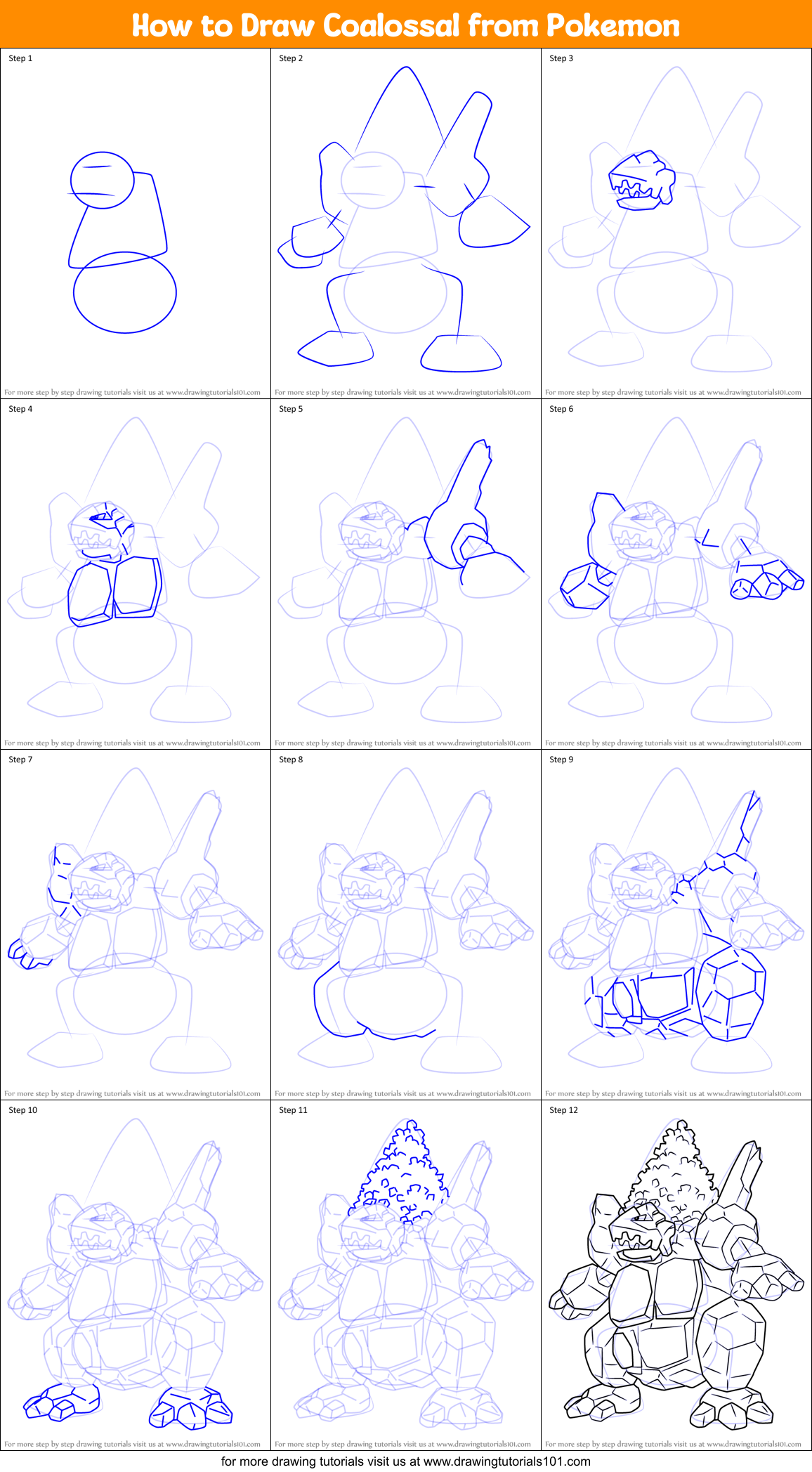 How to Draw Coalossal from Pokemon Printable Step by Step