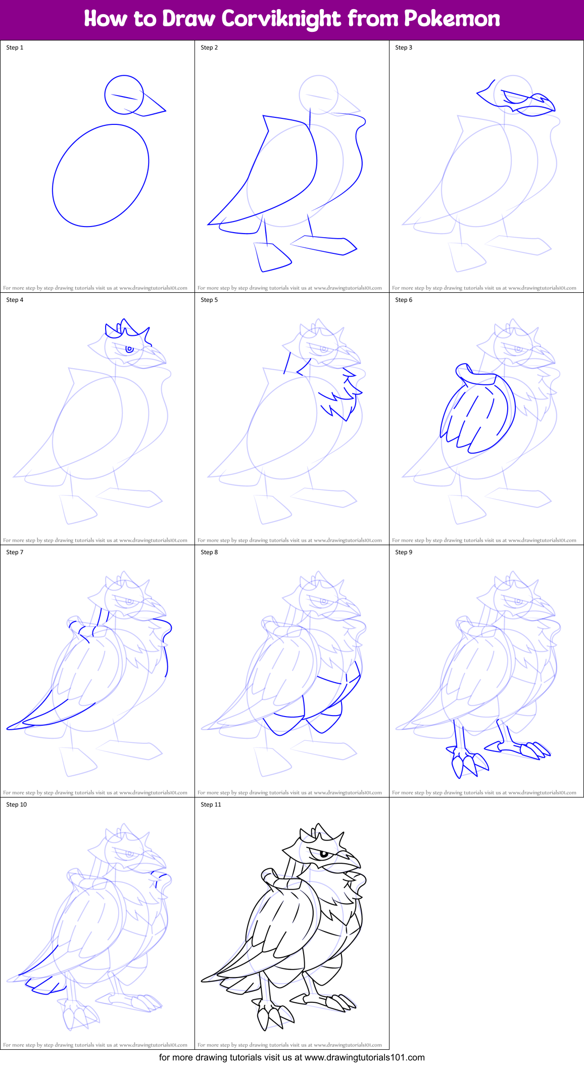 How to Draw Corviknight from Pokemon Printable Step by Step