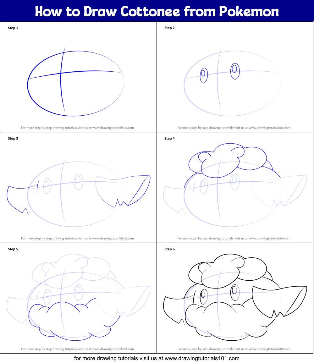 How to Draw Cottonee from Pokemon Printable Step by Step