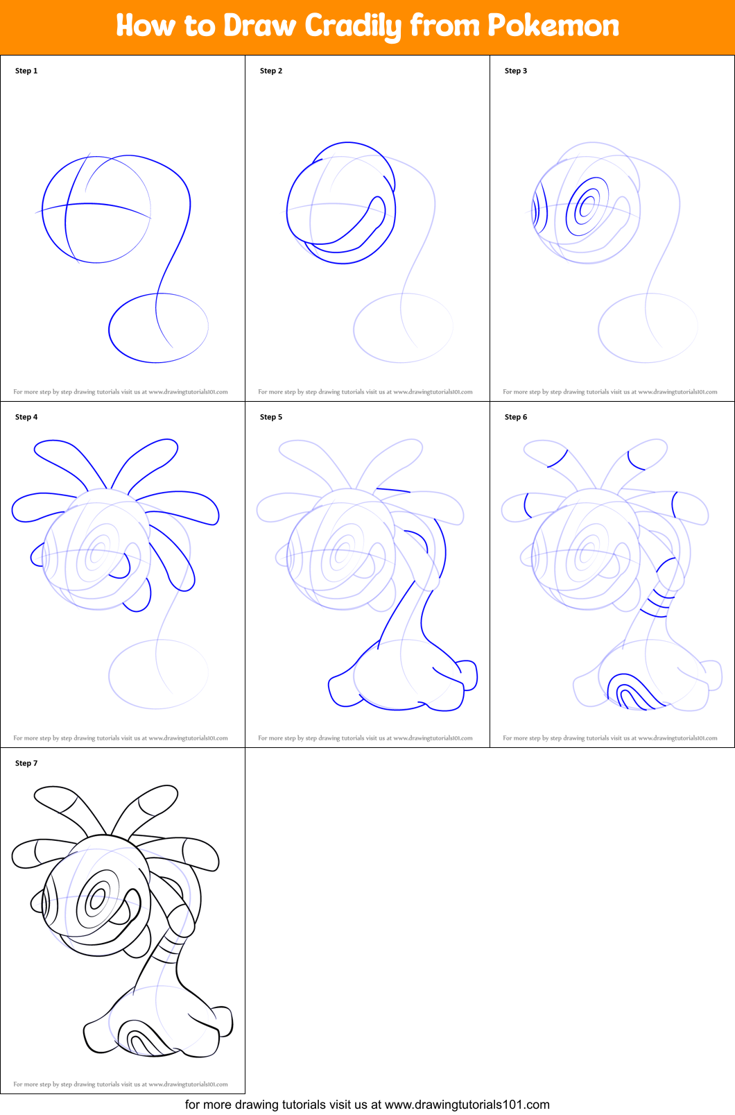 How to Draw Cradily from Pokemon printable step by step drawing sheet