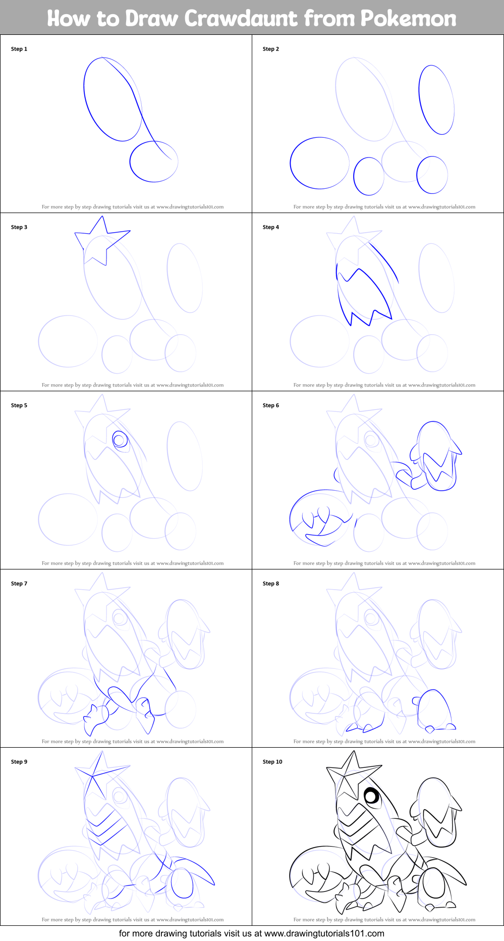 How to Draw Crawdaunt from Pokemon Printable Step by Step