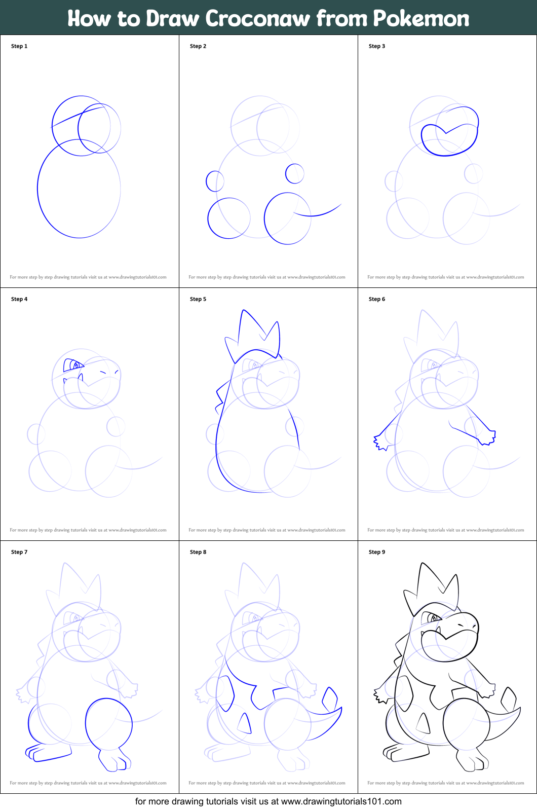 How to Draw Croconaw from Pokemon Printable Step by Step