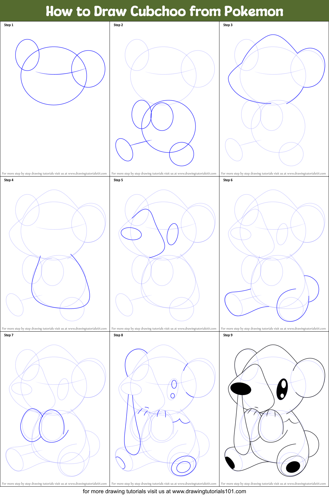 How to Draw Cubchoo from Pokemon Printable Step by Step