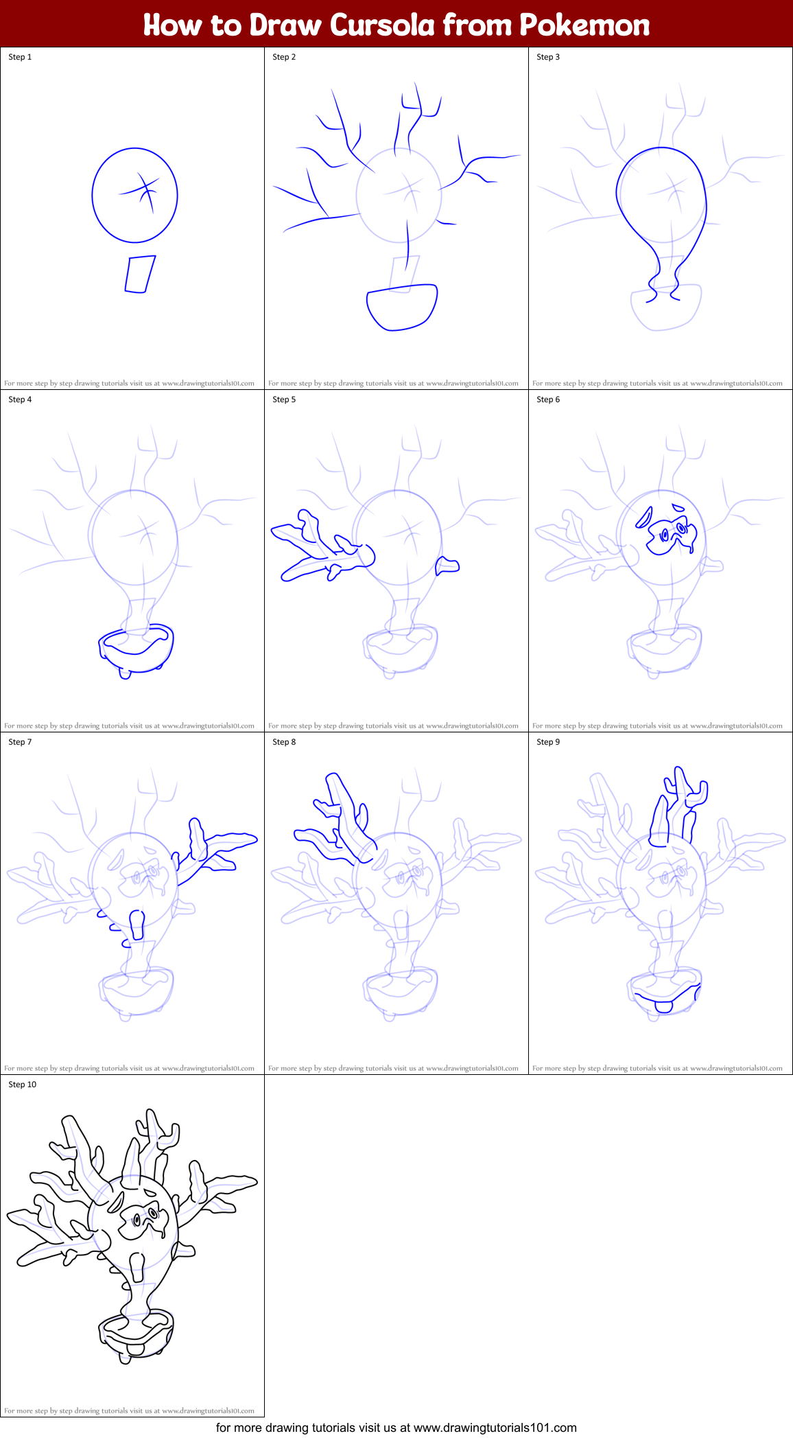 How to Draw Cursola from Pokemon Printable Step by Step