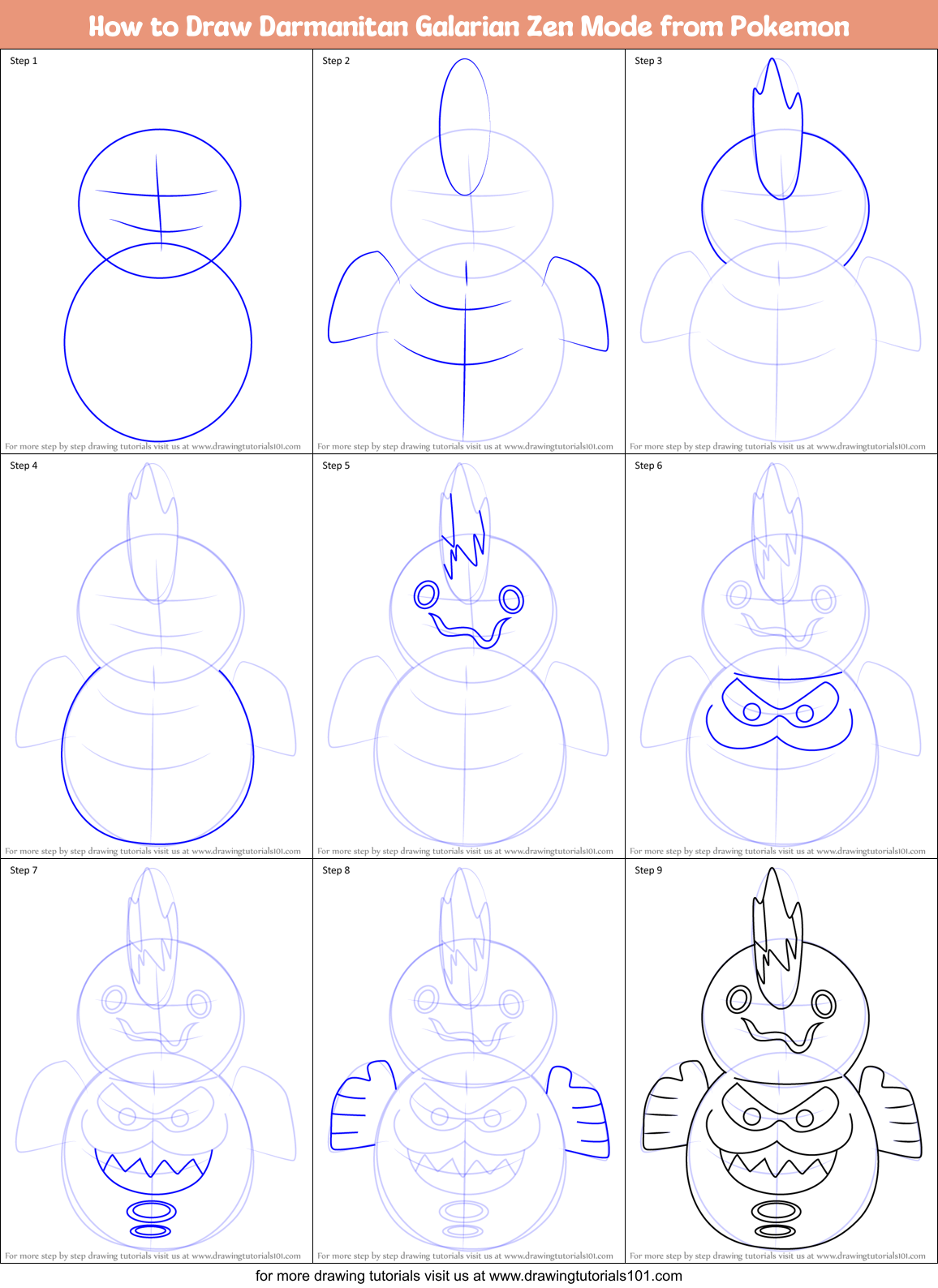 How to Draw Darmanitan Galarian Zen Mode from Pokemon Printable Step by Step