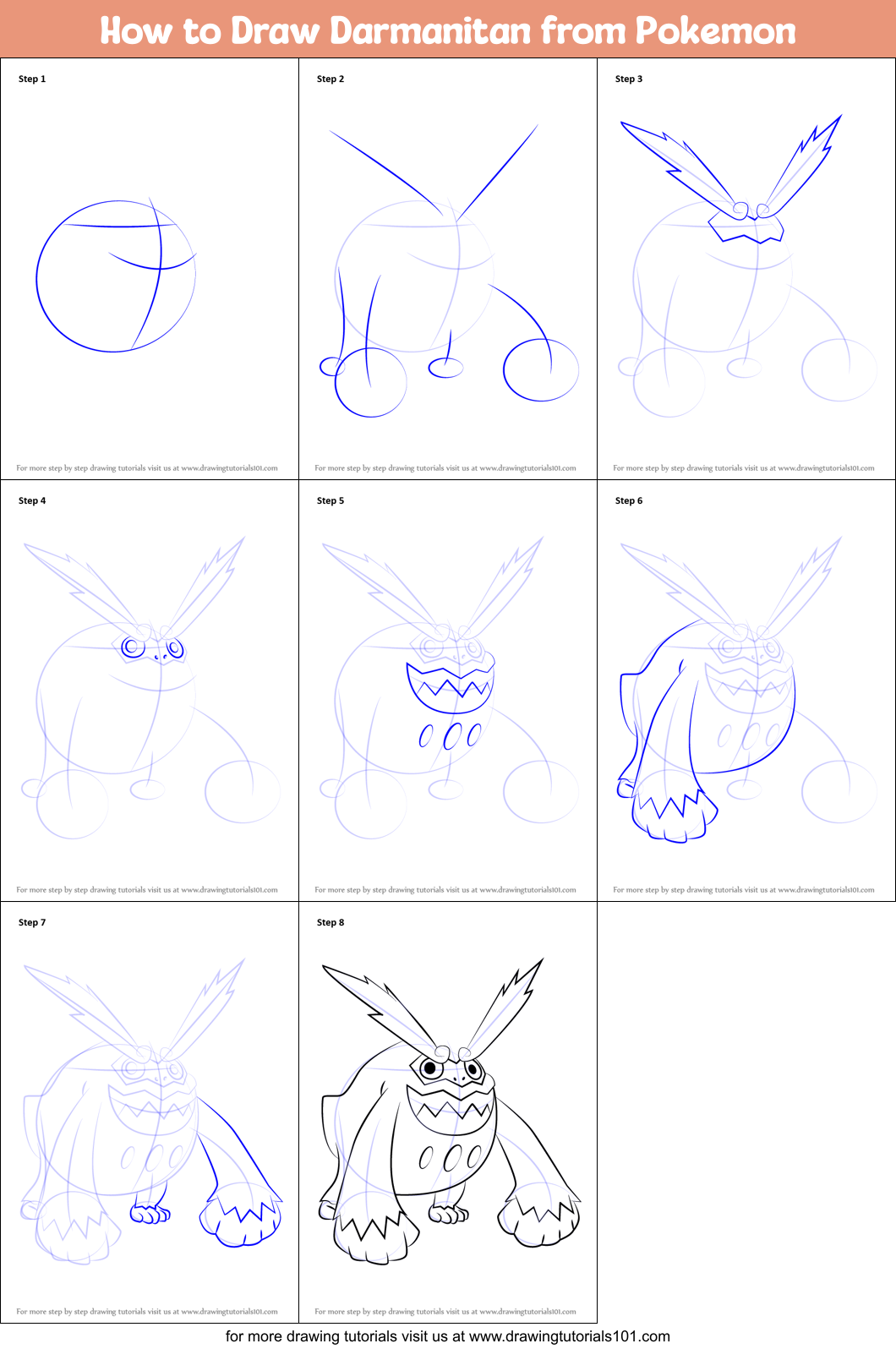 How to Draw Darmanitan from Pokemon Printable Step by Step