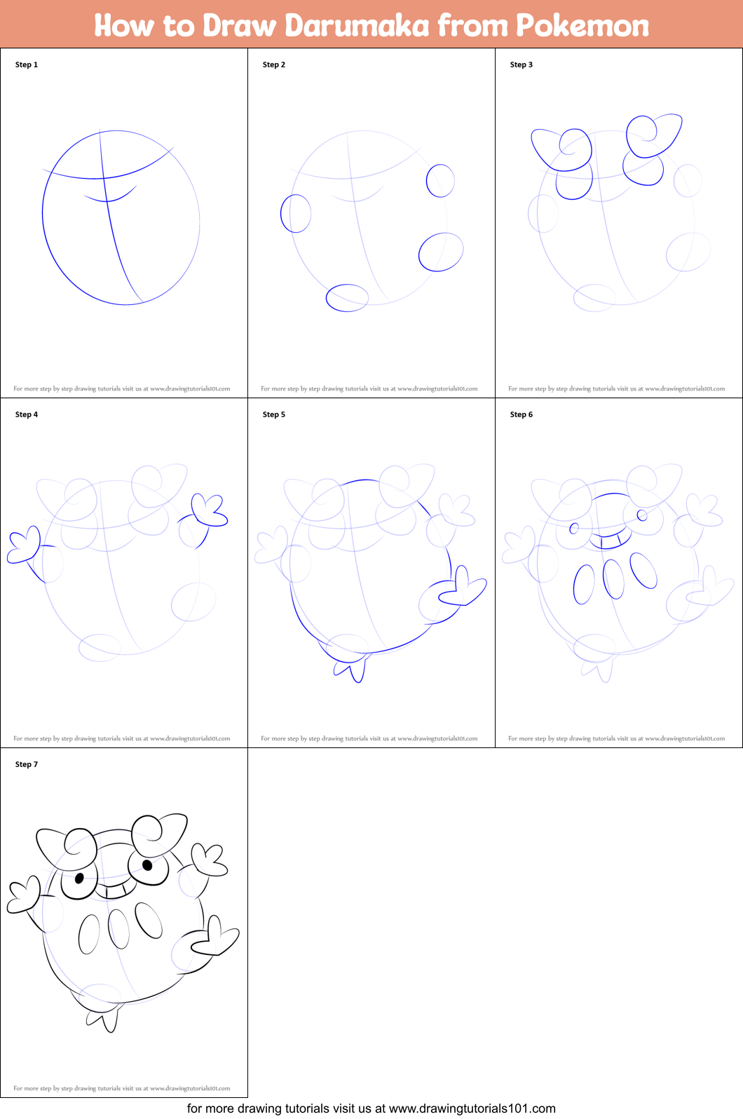 How to Draw Darumaka from Pokemon Printable Step by Step