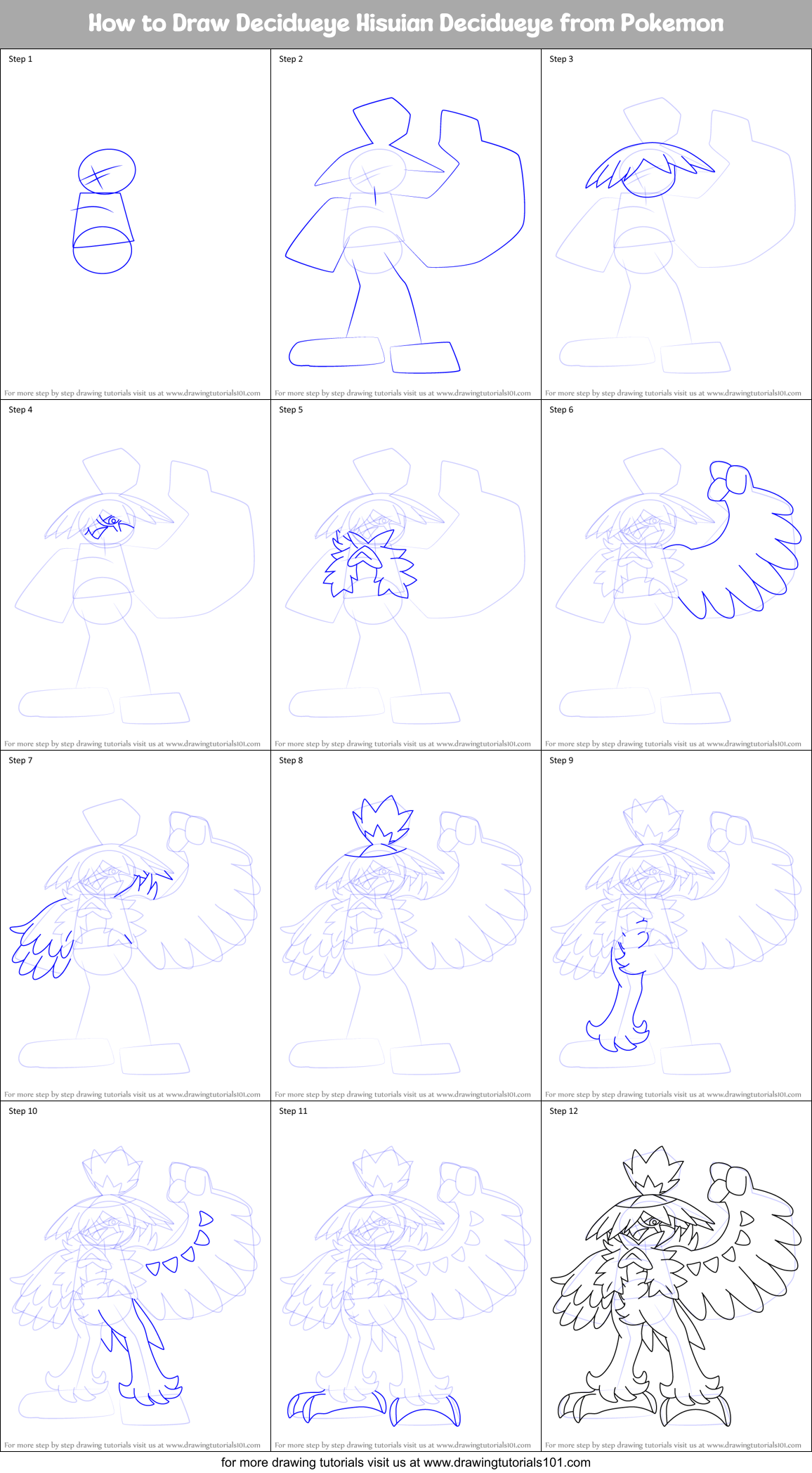 How to Draw Decidueye Hisuian Decidueye from Pokemon Printable Step by Step