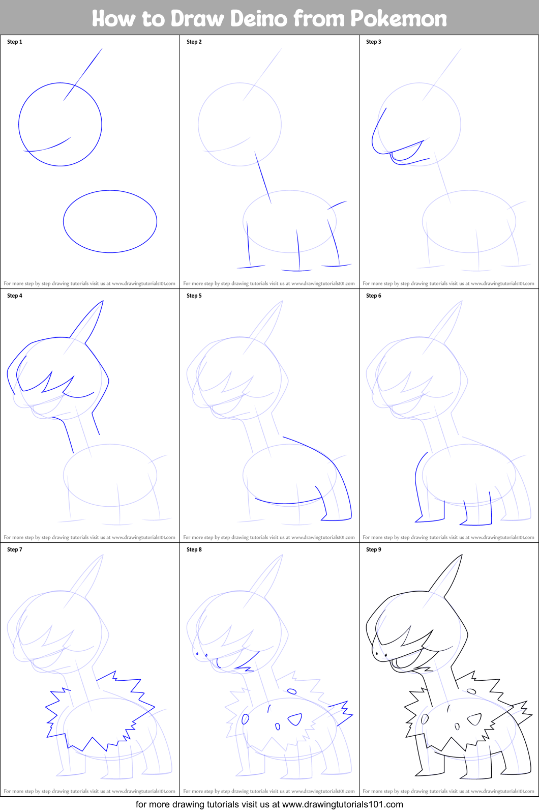 How to Draw Deino from Pokemon Printable Step by Step
