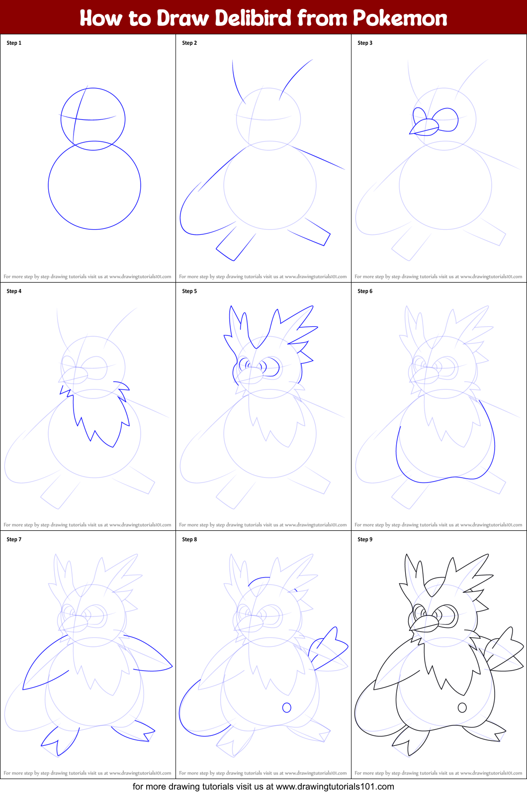How to Draw Delibird from Pokemon Printable Step by Step