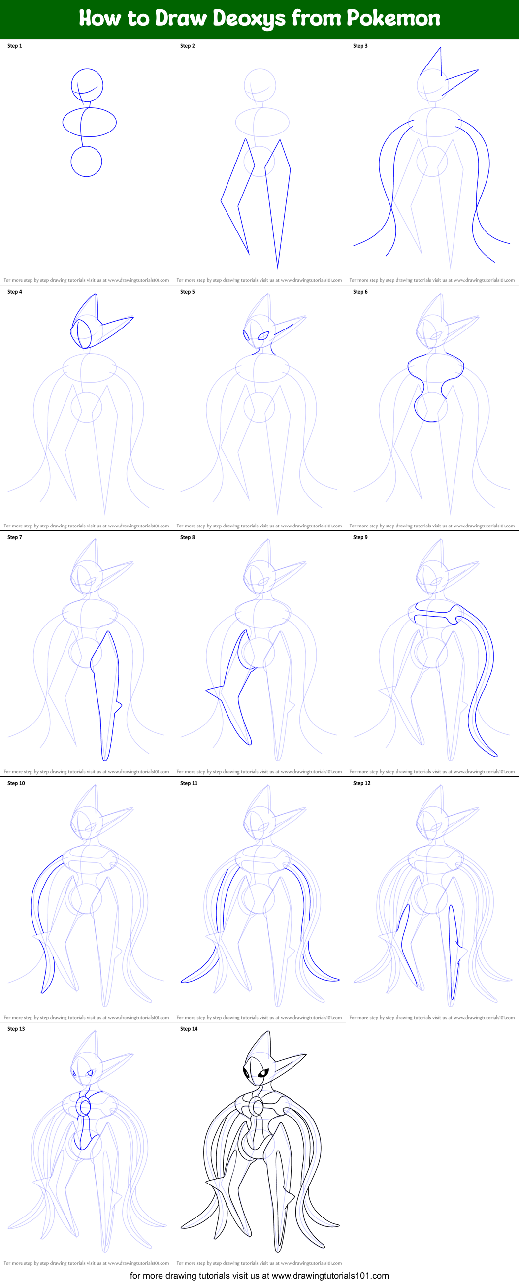 How to Draw Deoxys from Pokemon Printable Step by Step