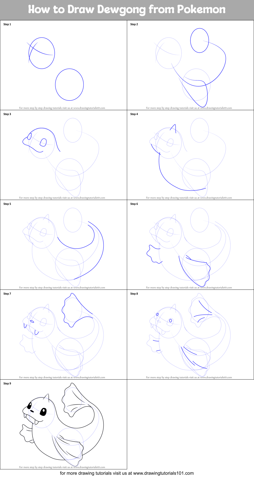 How to Draw Dewgong from Pokemon Printable Step by Step