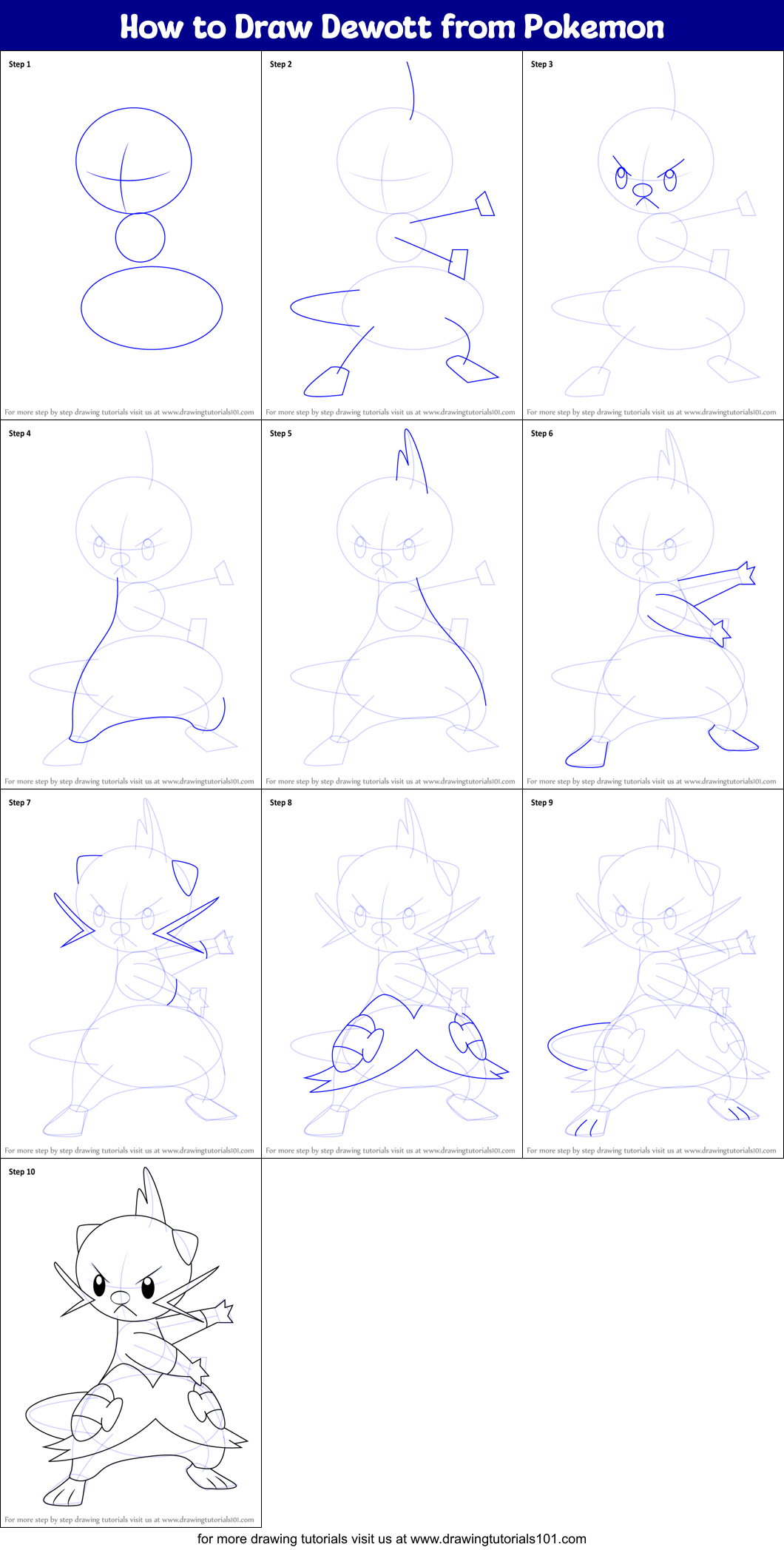 How to Draw Dewott from Pokemon Printable Step by Step