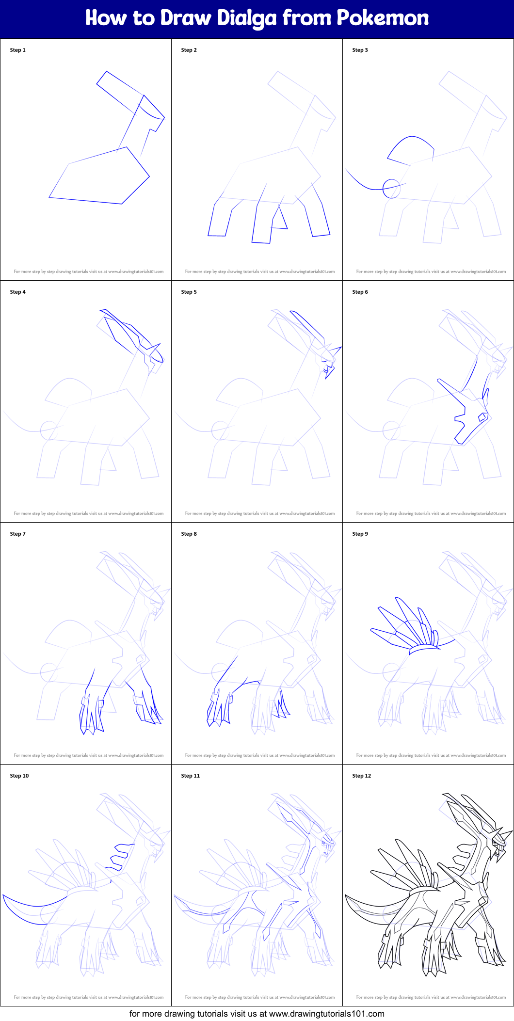 How to Draw Dialga from Pokemon Printable Step by Step