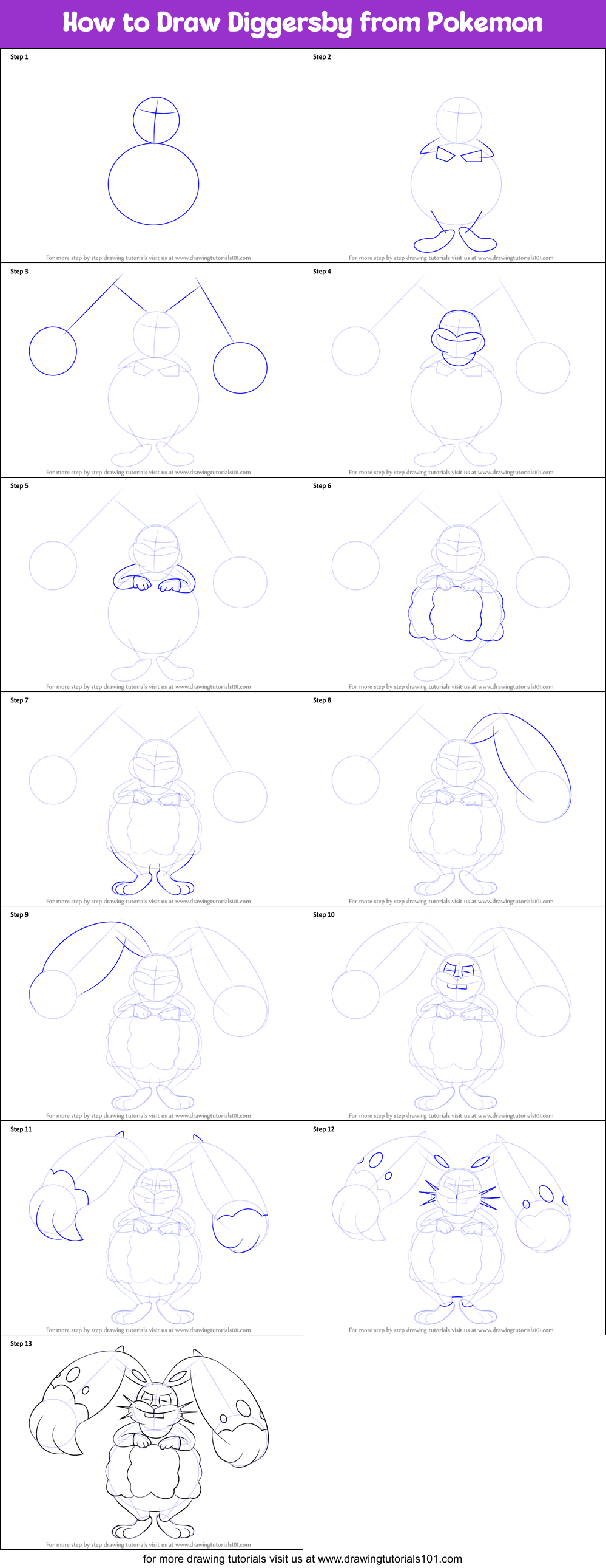 How to Draw Diggersby from Pokemon Printable Step by Step