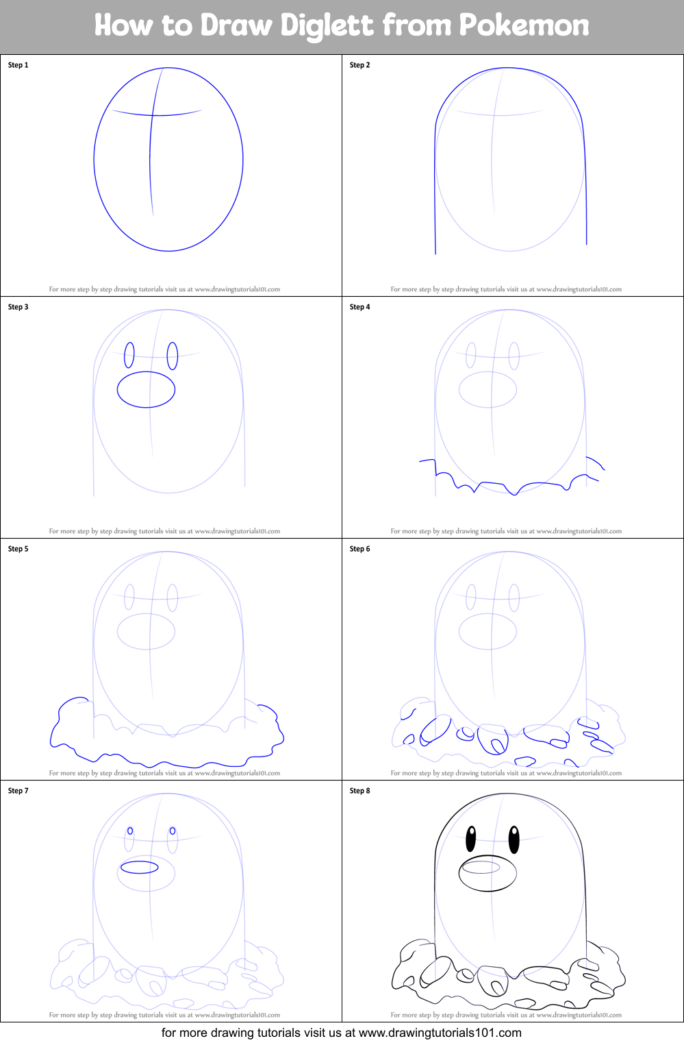 How to Draw Diglett from Pokemon Printable Step by Step