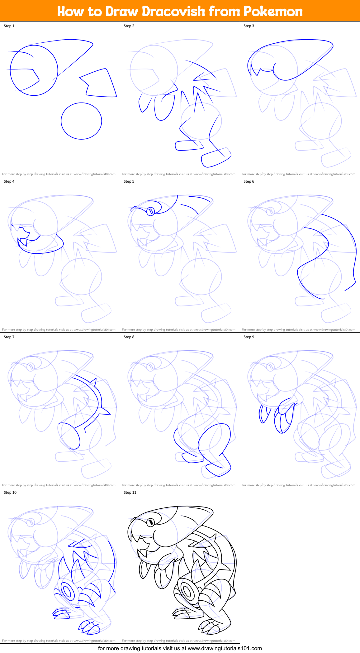 How to Draw Dracovish from Pokemon Printable Step by Step