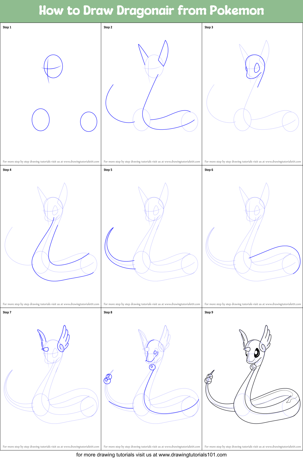 How to Draw Dragonair from Pokemon Printable Step by Step