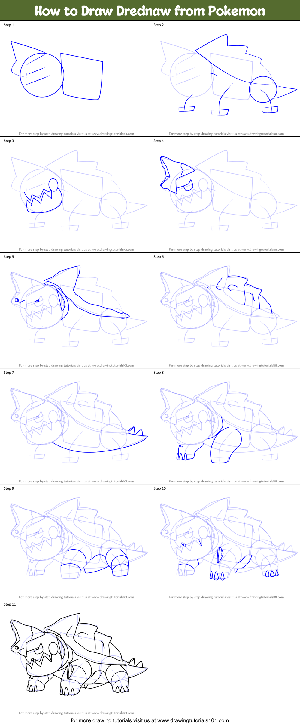 How to Draw Drednaw from Pokemon Printable Step by Step