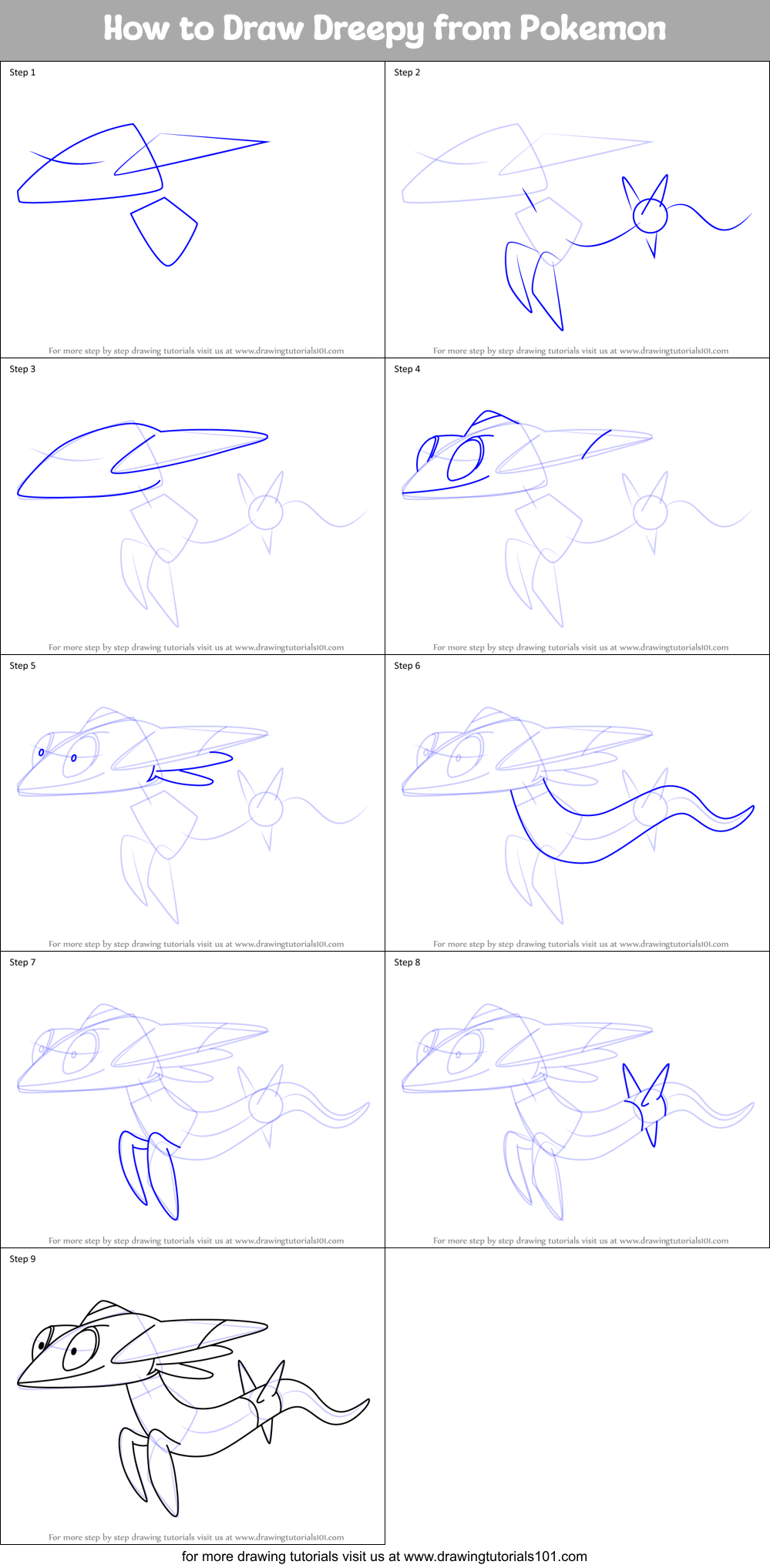 How to Draw Dreepy from Pokemon Printable Step by Step