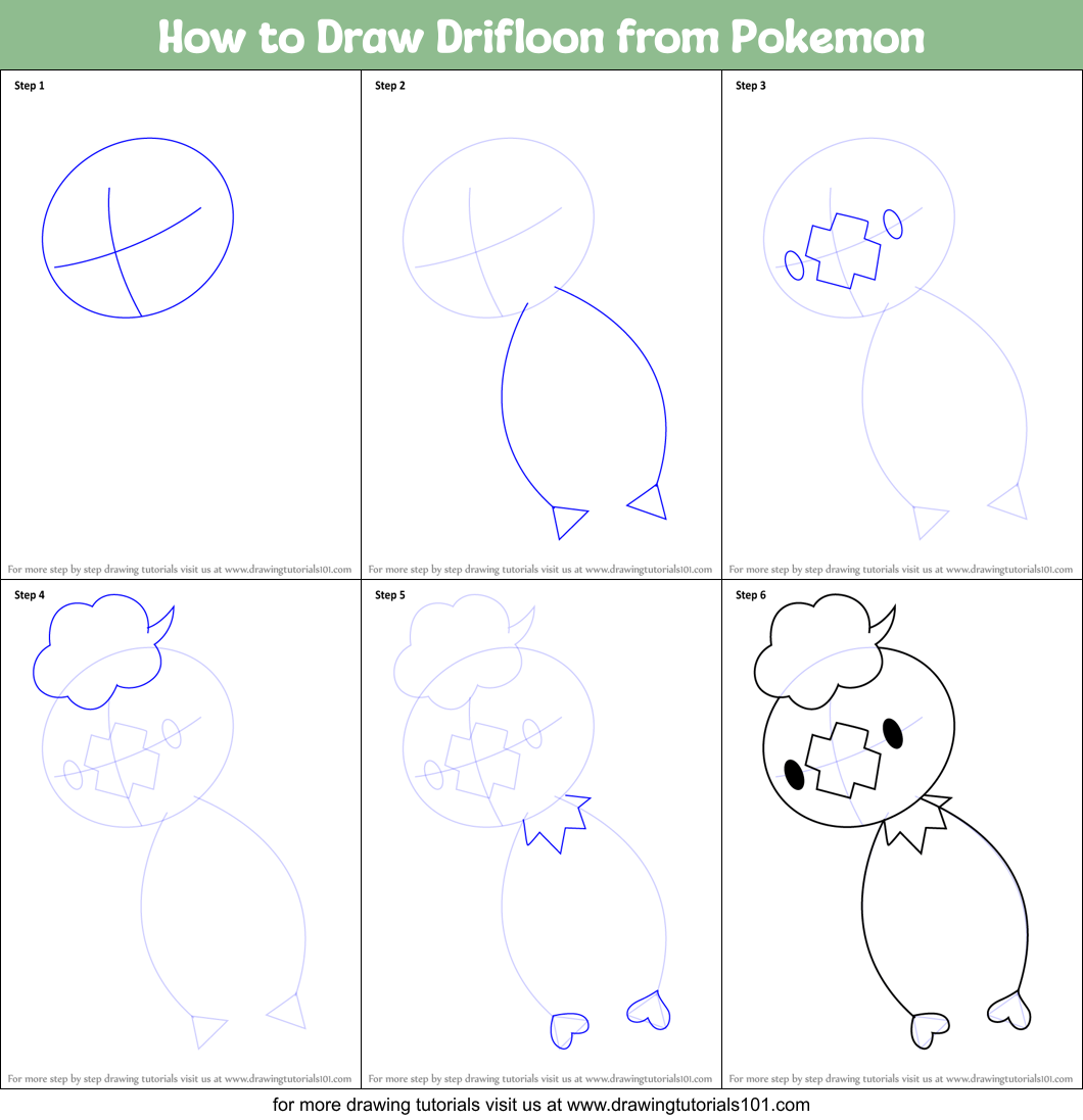How to Draw Drifloon from Pokemon Printable Step by Step