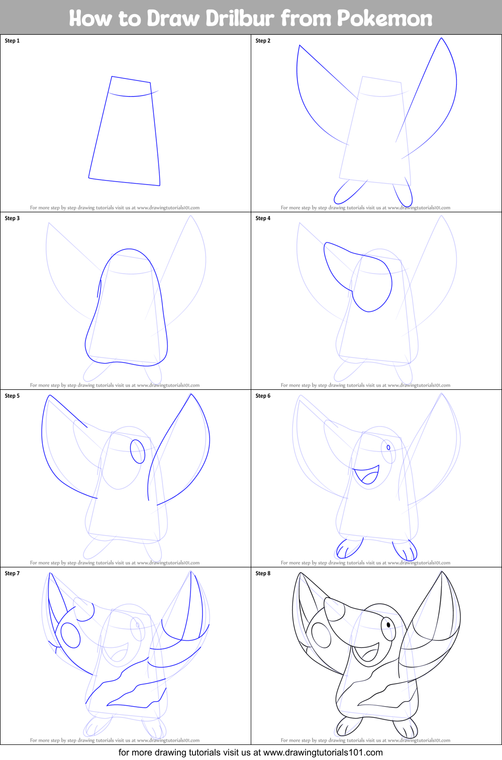 How to Draw Drilbur from Pokemon Printable Step by Step
