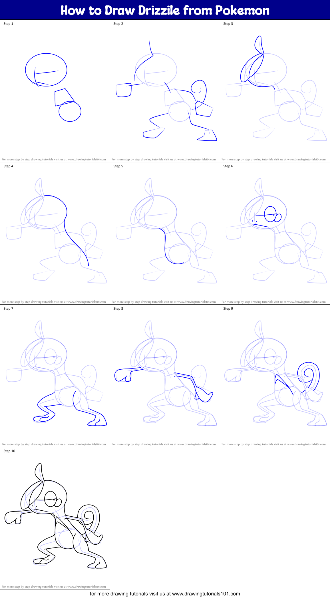 How to Draw Drizzile from Pokemon Printable Step by Step
