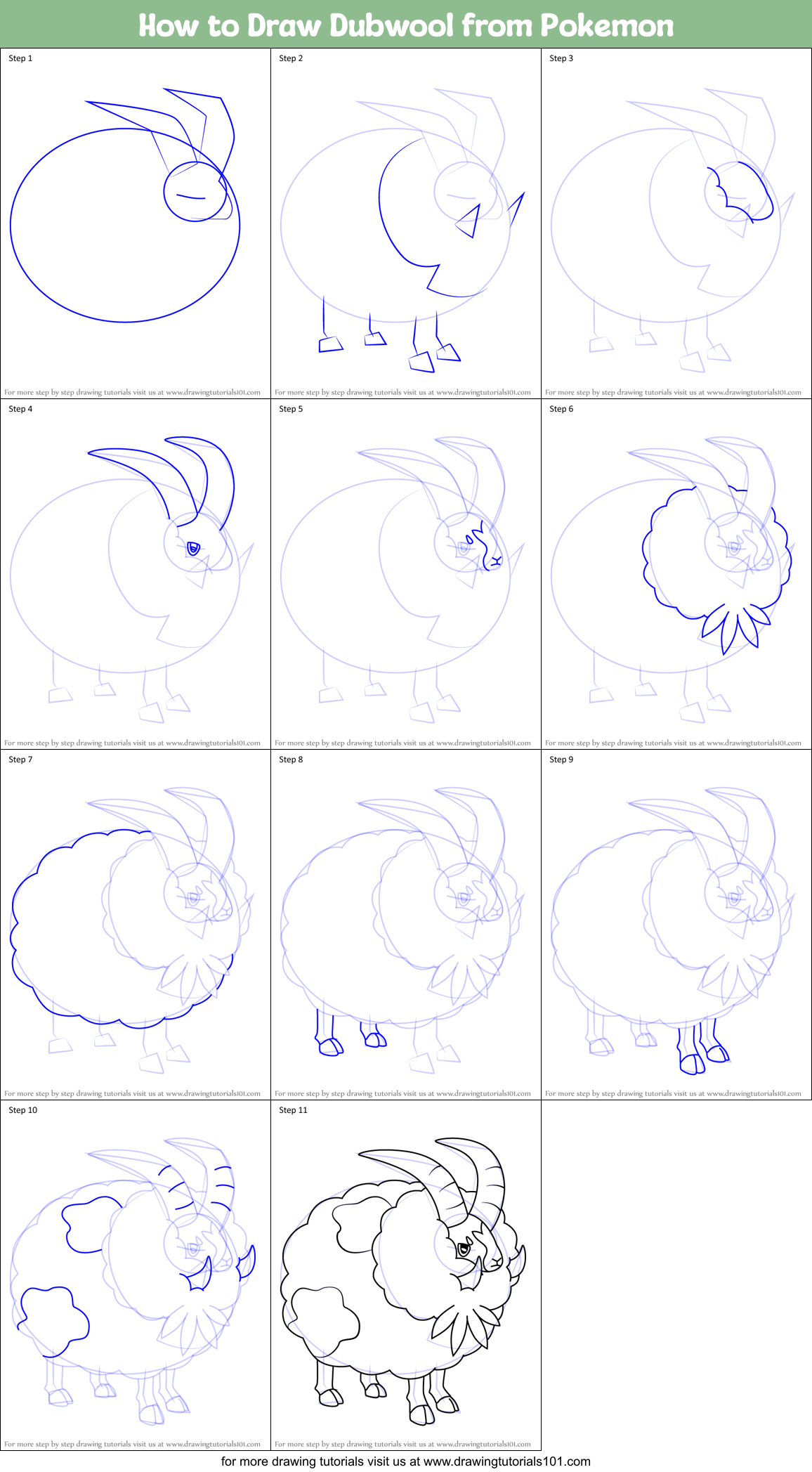 How to Draw Dubwool from Pokemon Printable Step by Step