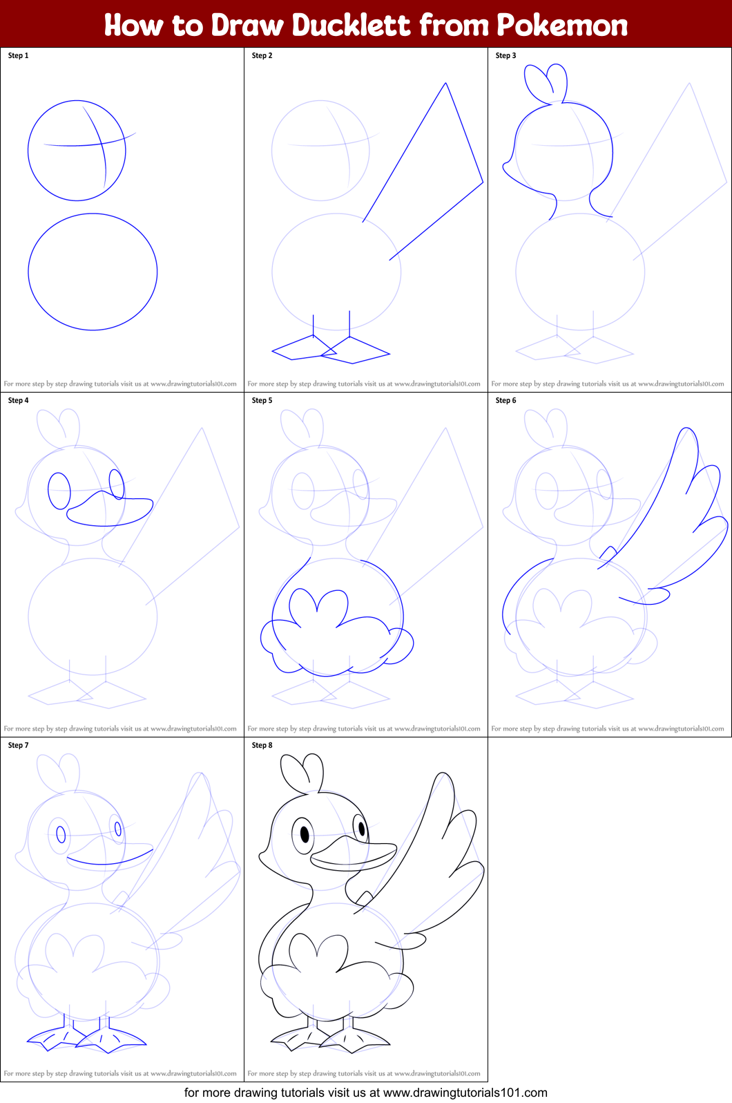 How to Draw Ducklett from Pokemon Printable Step by Step
