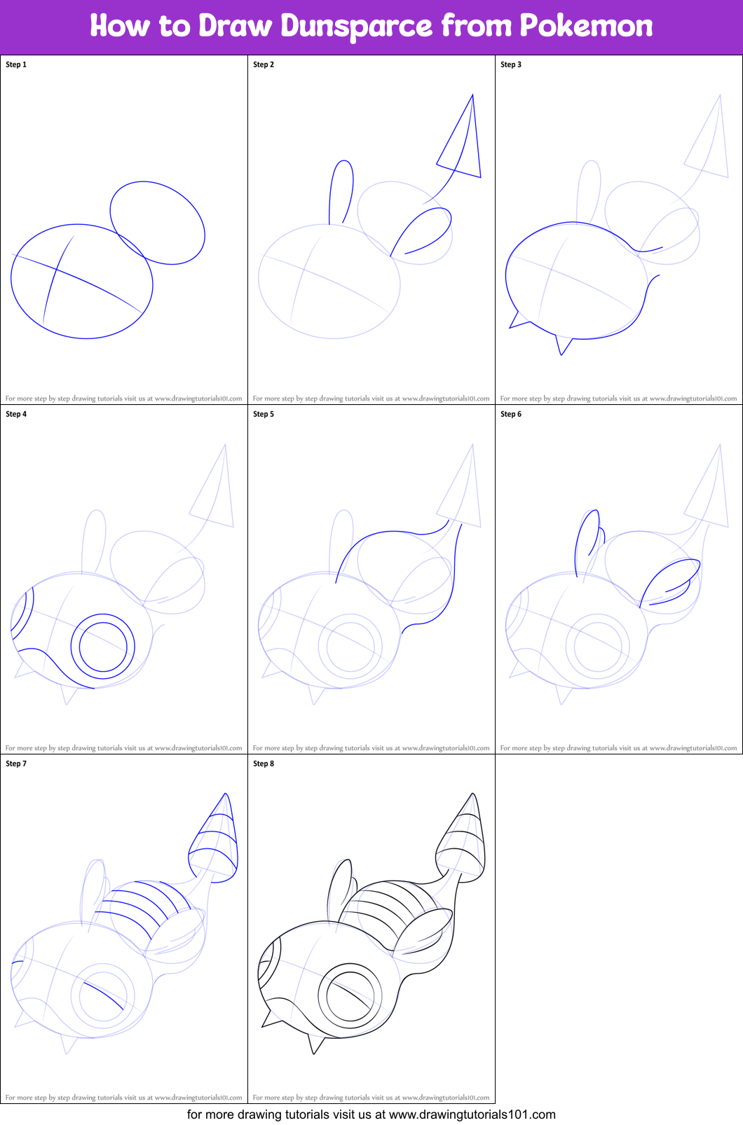 How to Draw Dunsparce from Pokemon Printable Step by Step