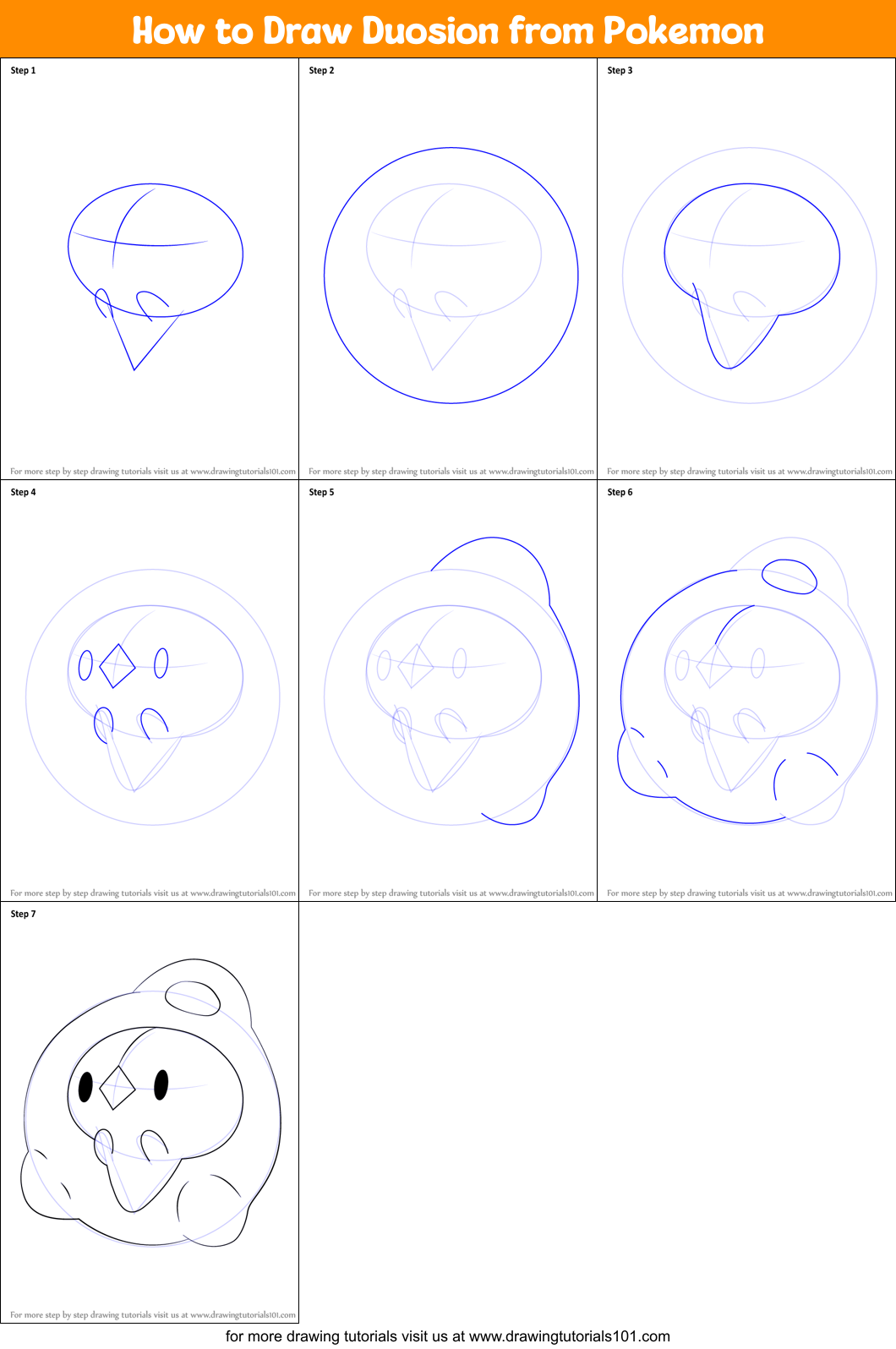 How to Draw Duosion from Pokemon Printable Step by Step