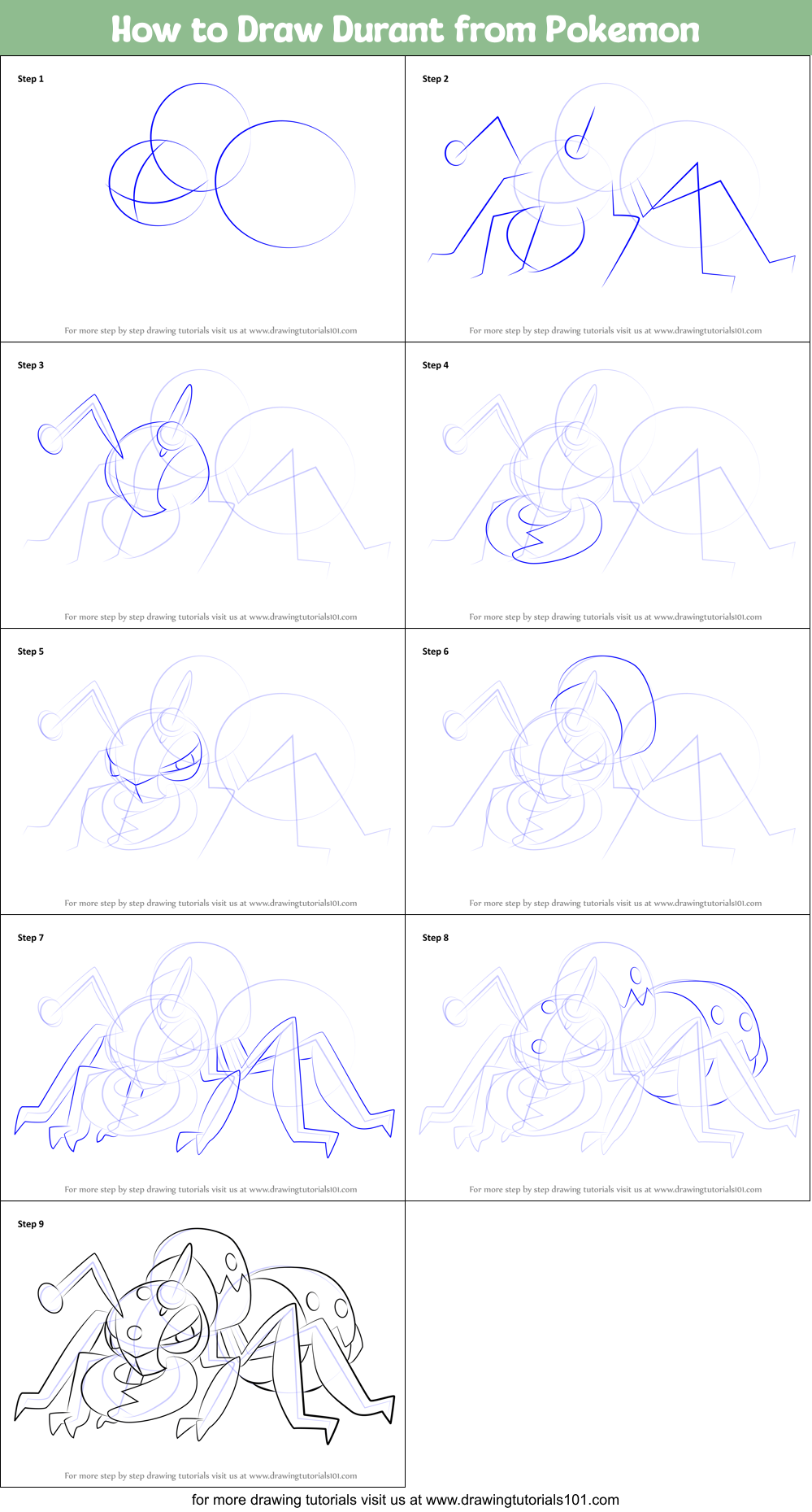 How to Draw Durant from Pokemon Printable Step by Step