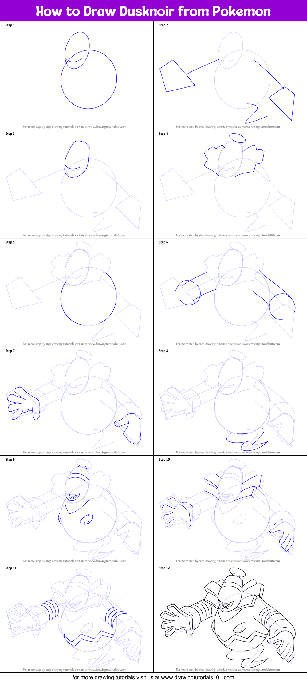 How to Draw Dusknoir from Pokemon Printable Step by Step