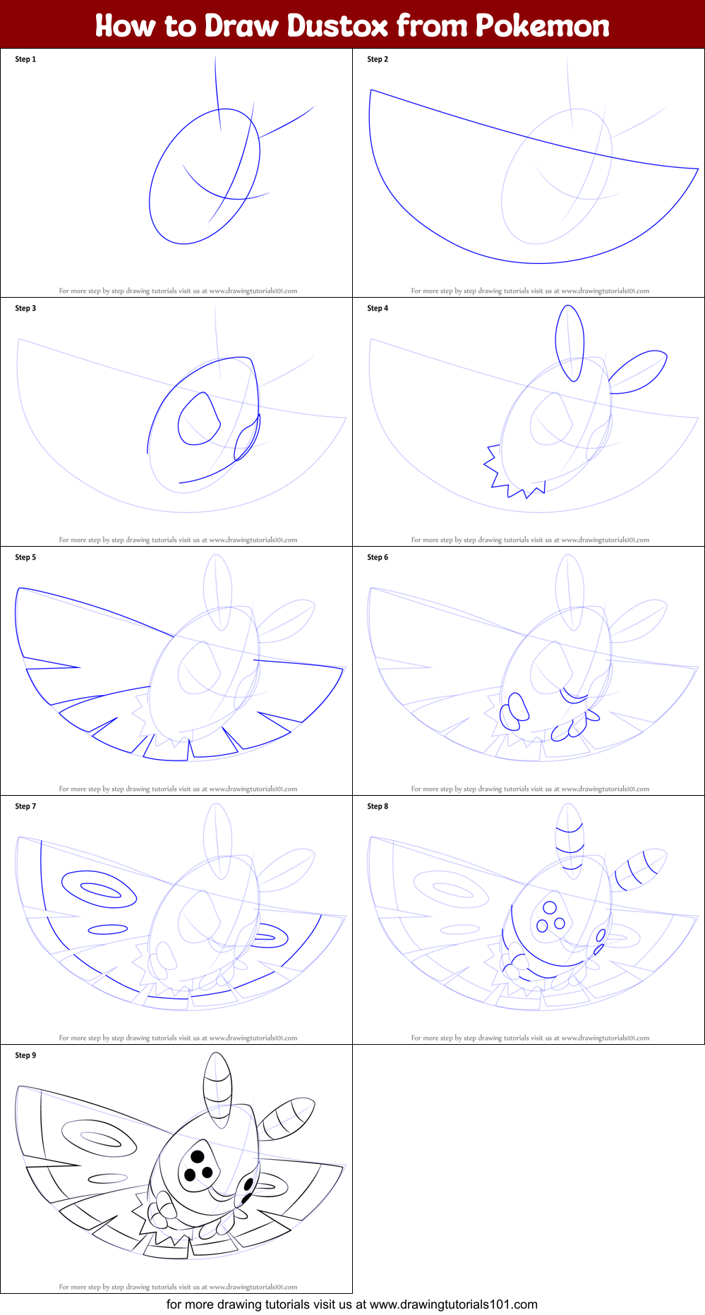 How to Draw Dustox from Pokemon Printable Step by Step