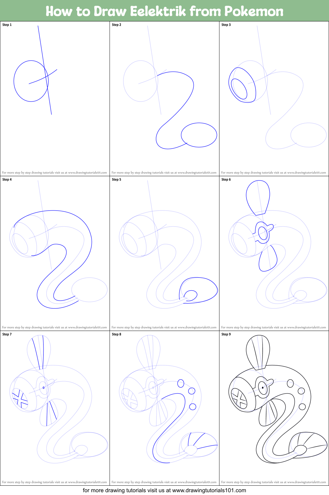 How to Draw Eelektrik from Pokemon Printable Step by Step