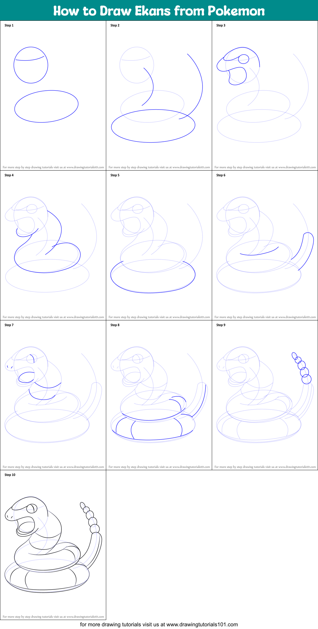 How to Draw Ekans from Pokemon Printable Step by Step