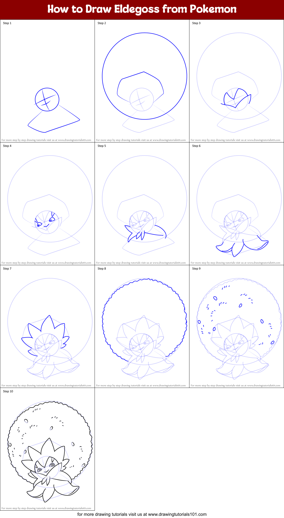 How to Draw Eldegoss from Pokemon Printable Step by Step