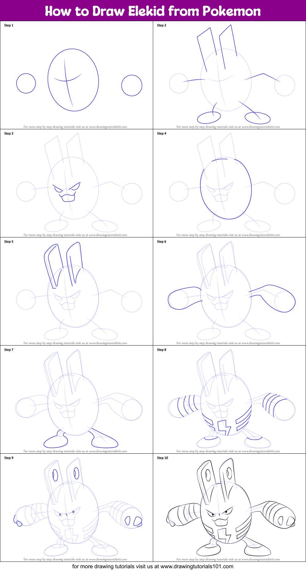 How to Draw Elekid from Pokemon Printable Step by Step