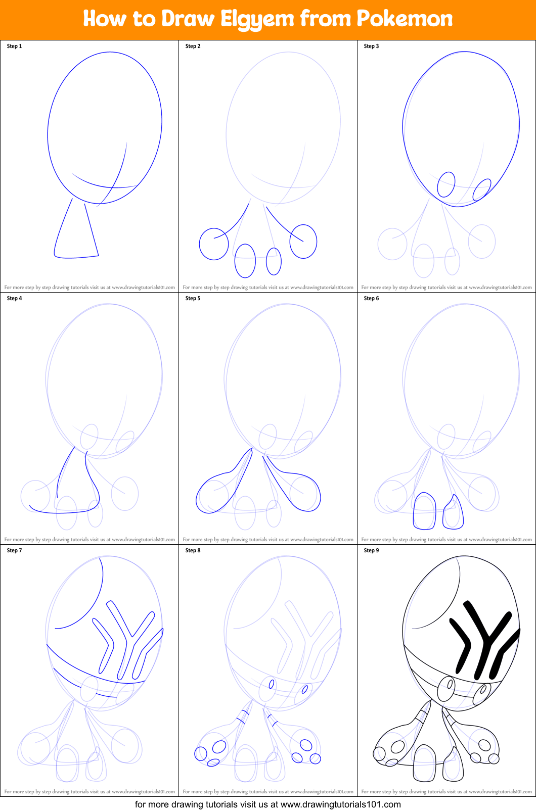 How to Draw Elgyem from Pokemon Printable Step by Step
