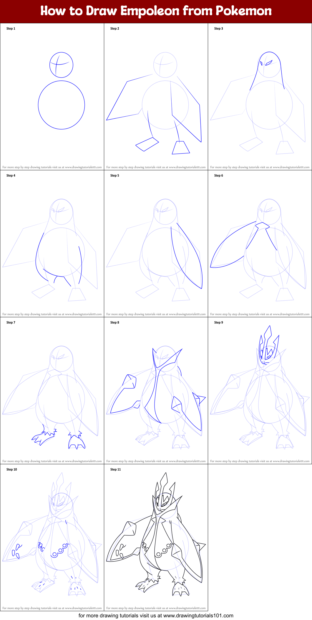 How to Draw Empoleon from Pokemon Printable Step by Step