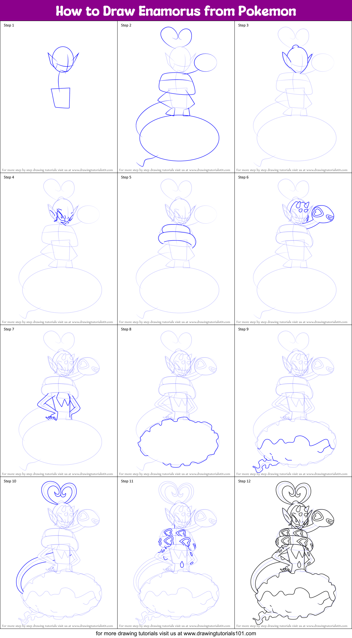 How to Draw Enamorus from Pokemon Printable Step by Step