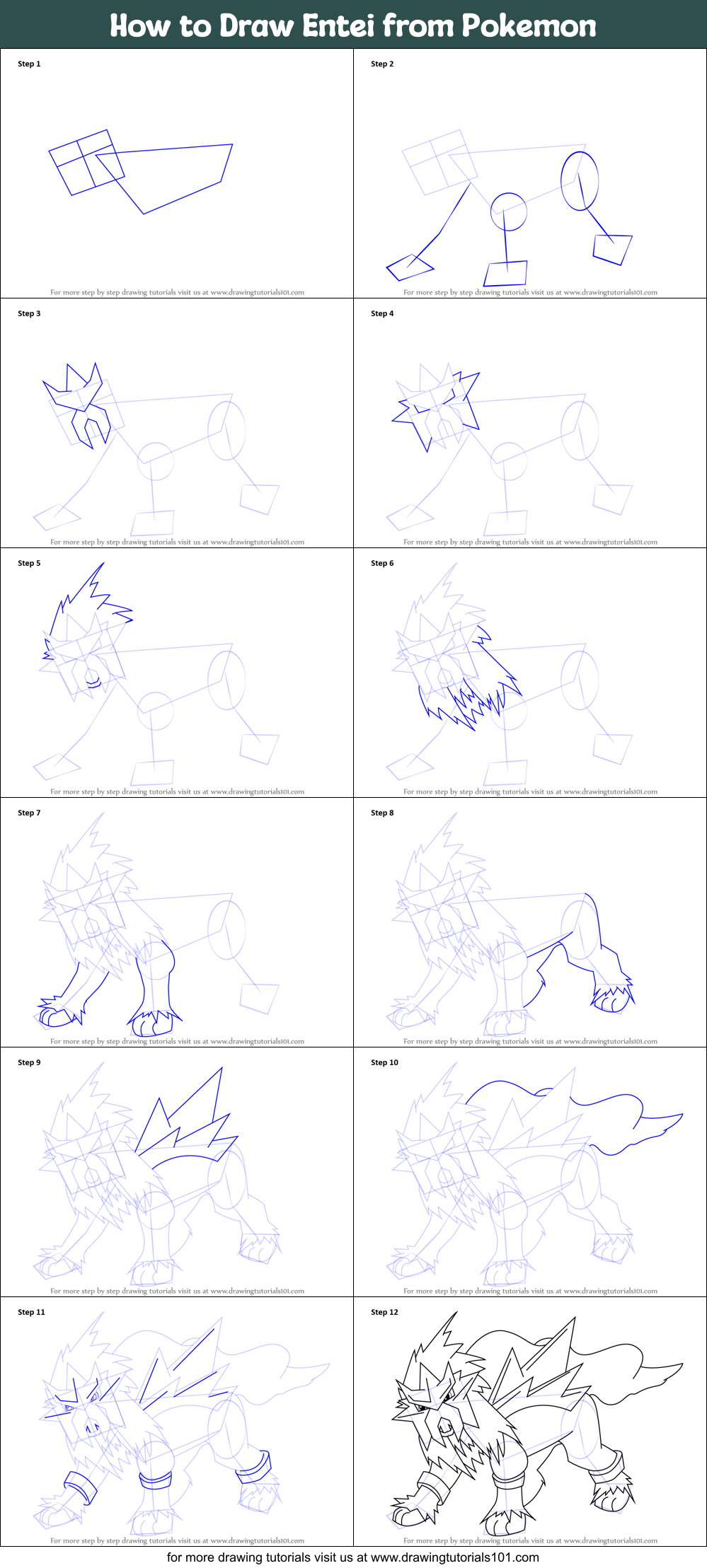 How to Draw Entei from Pokemon Printable Step by Step