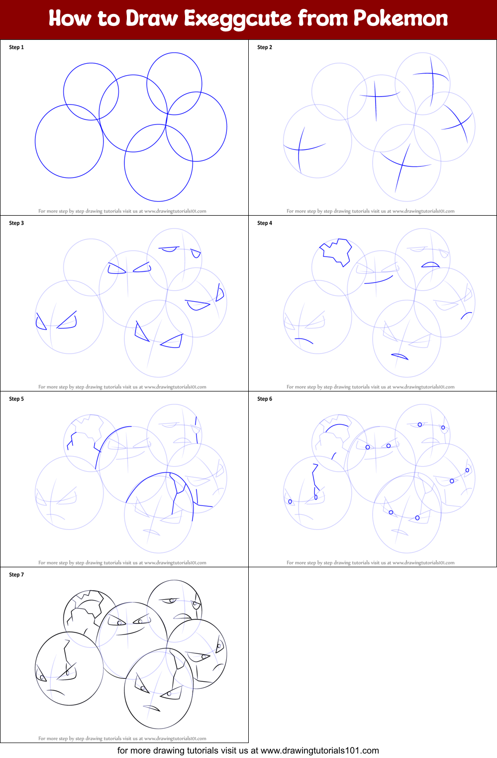 How to Draw Exeggcute from Pokemon Printable Step by Step