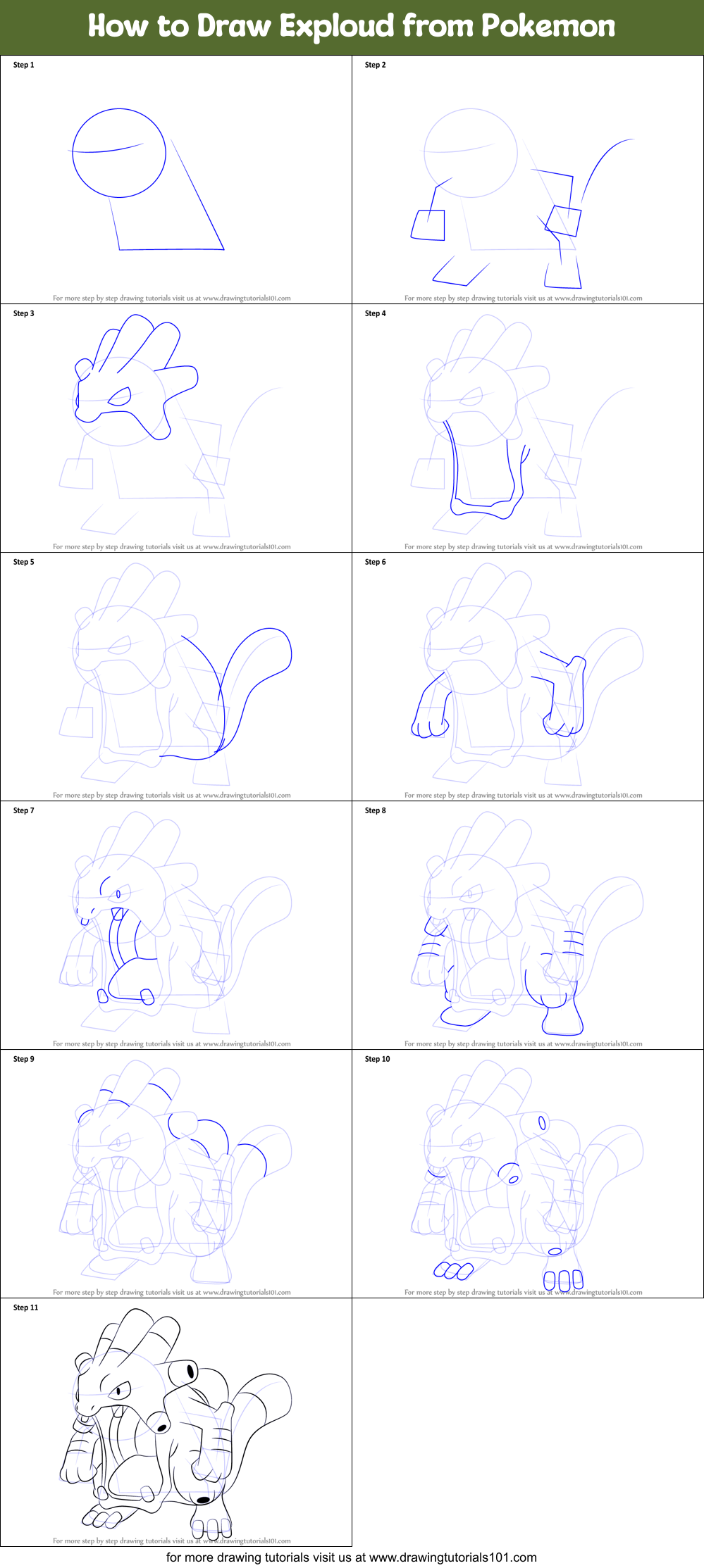 How to Draw Exploud from Pokemon Printable Step by Step