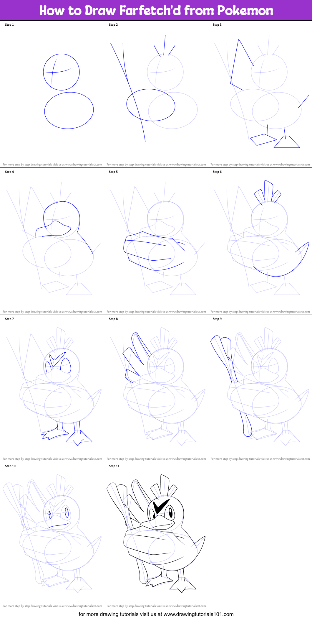 How to Draw Farfetch'd from Pokemon Printable Step by Step