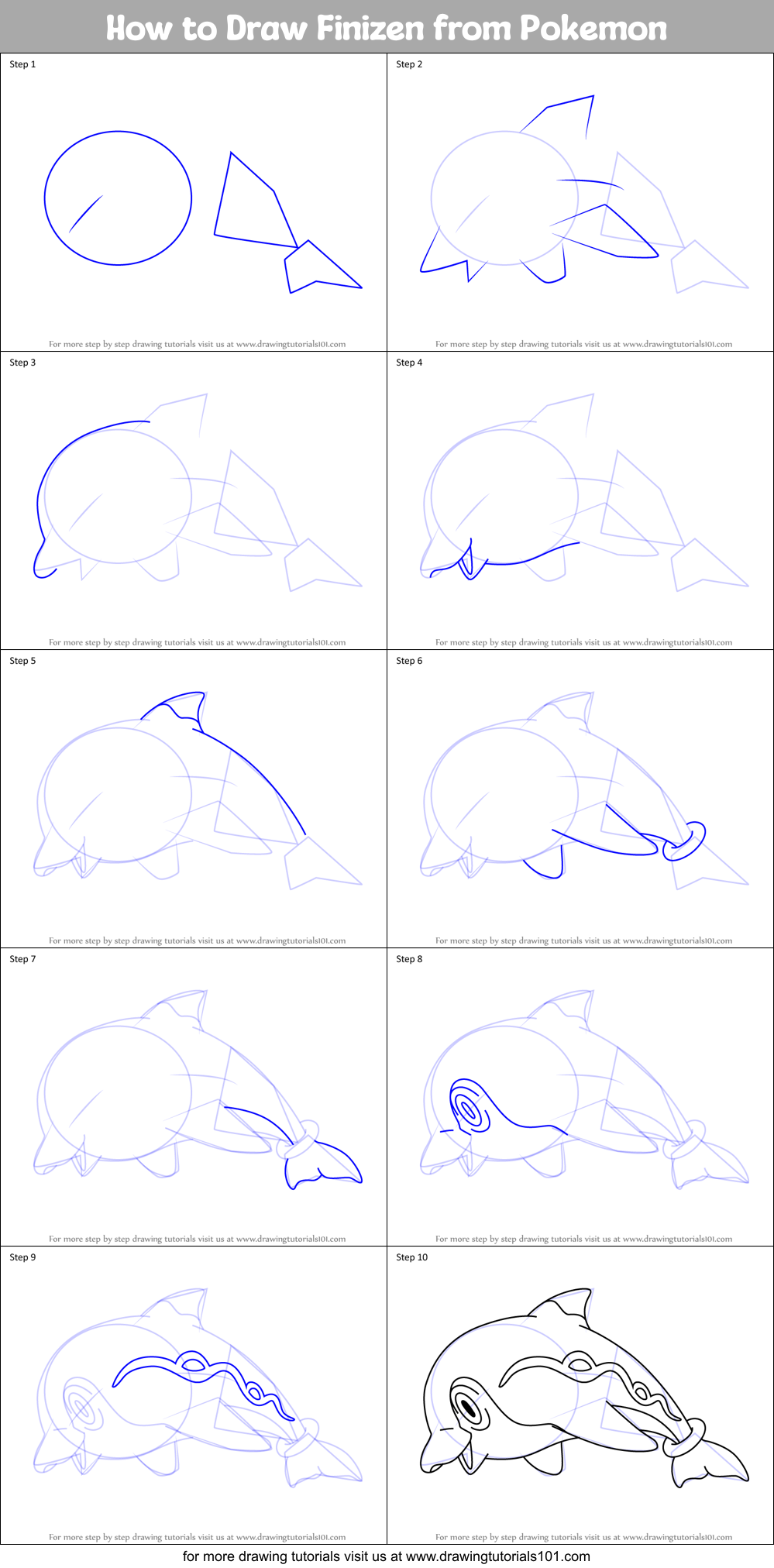 How to Draw Finizen from Pokemon Printable Step by Step