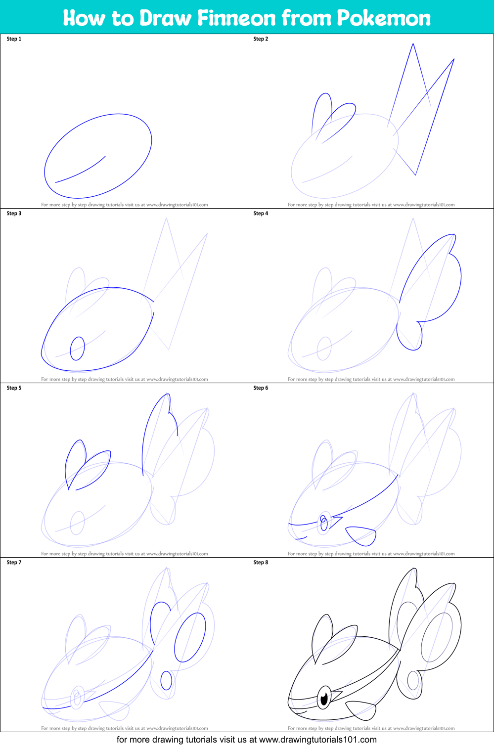 How to Draw Finneon from Pokemon Printable Step by Step
