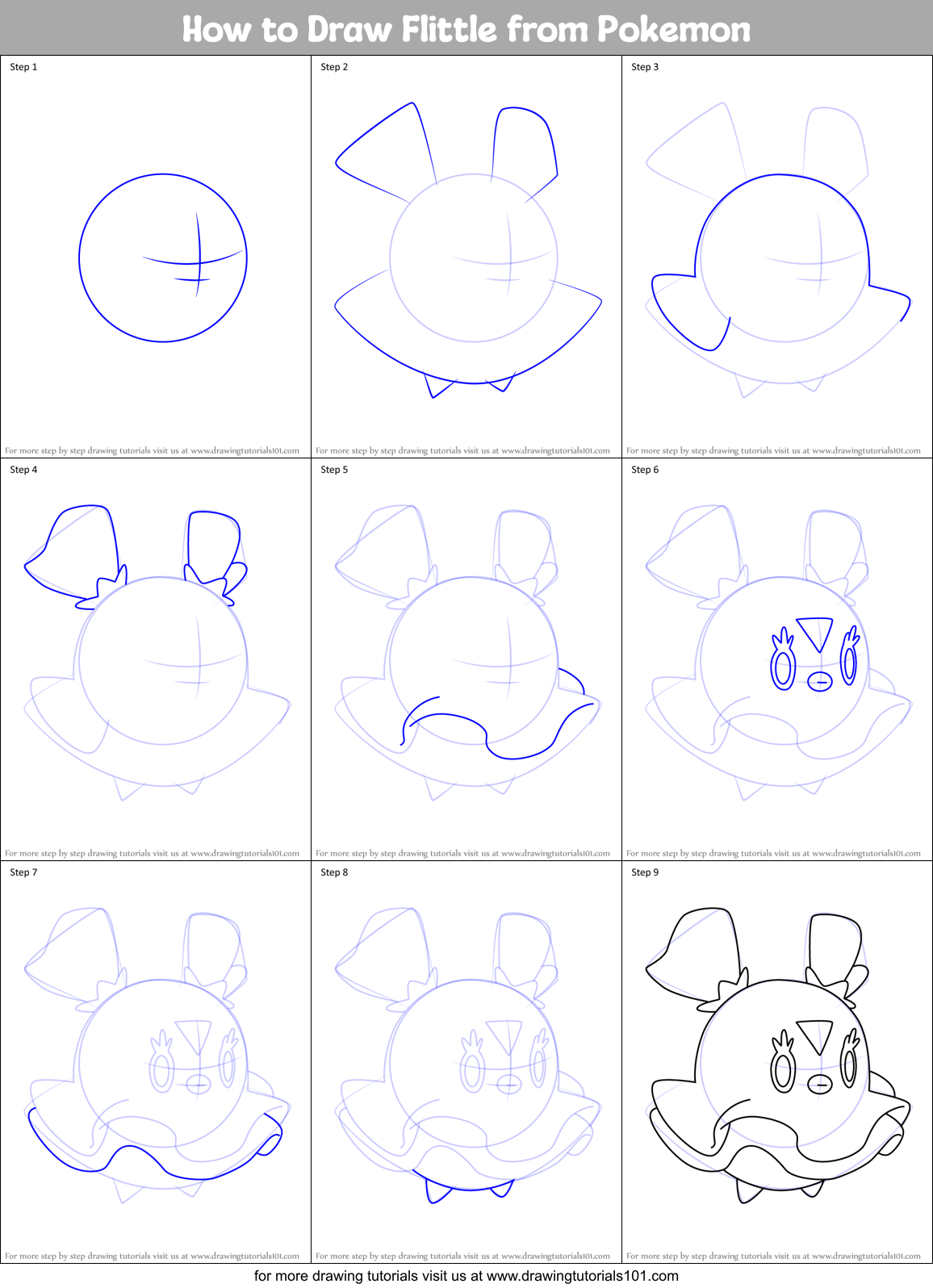 How to Draw Flittle from Pokemon Printable Step by Step