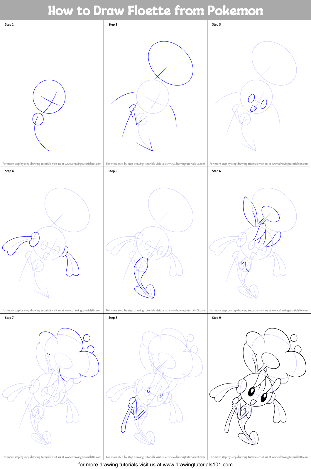 How to Draw Floette from Pokemon Printable Step by Step
