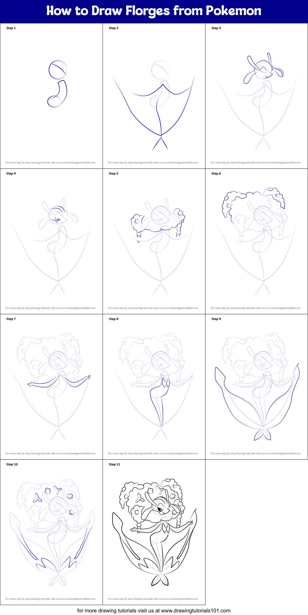 How to Draw Florges from Pokemon Printable Step by Step